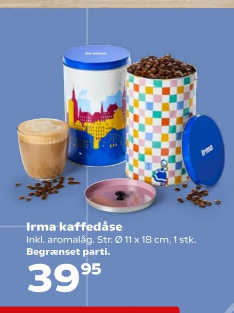 Irma kaffedåse Inkl. aromalåg. Str. Ø 11 x 18 cm. 1 stk. Begrænset parti. – SuperBrugsen