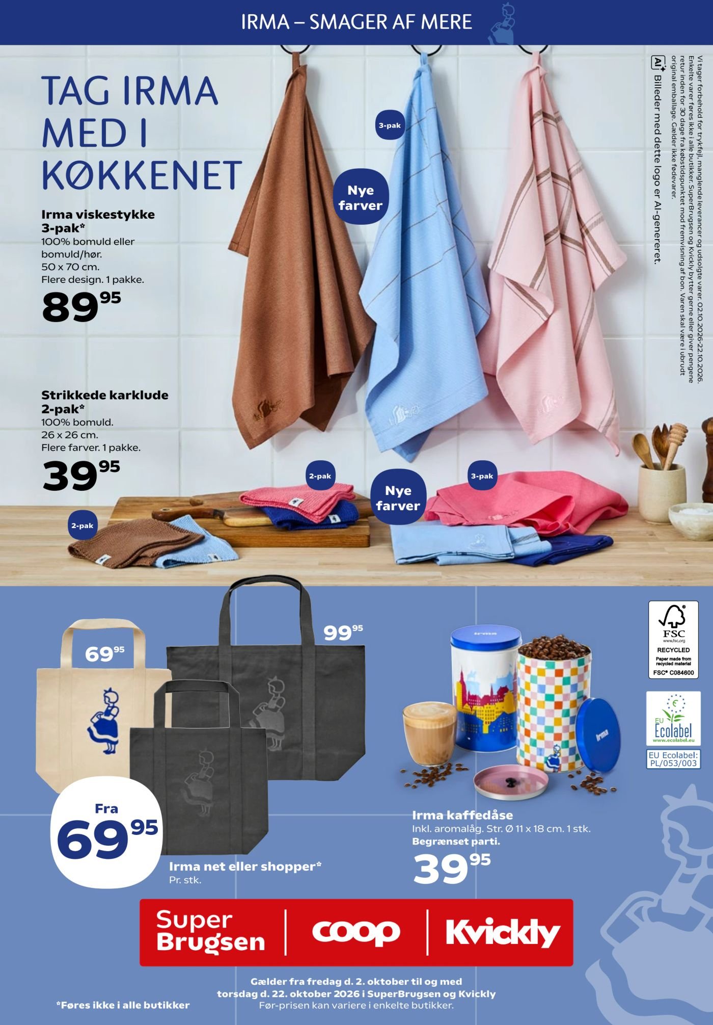 Strikkede karklude 2-pak* 100% bomuld. 26 x 36 cm. 2 stk. farver i pakke. – SuperBrugsen