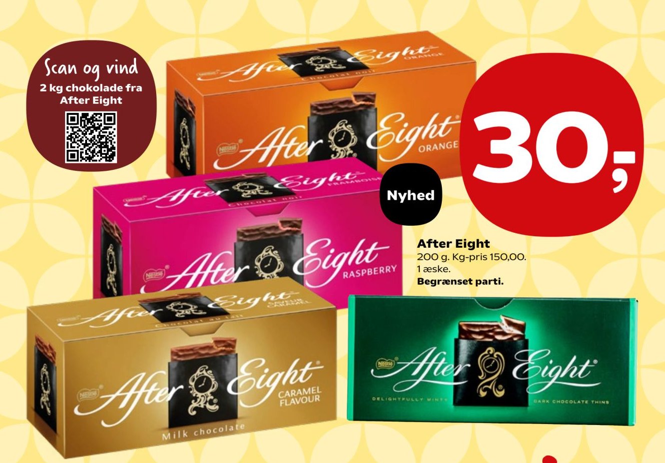 After Eight 200 g. Kg-pris 150,00. 1 æske. – SuperBrugsen