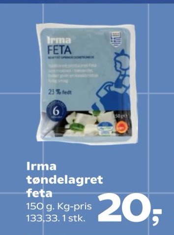 Irma tøndelagret feta 150 g. Kg-pris 133,33. 1 stk. – SuperBrugsen