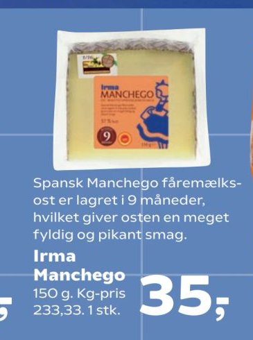 Irma Manchego 150 g. Kg-pris 233,33. 1 stk. – SuperBrugsen