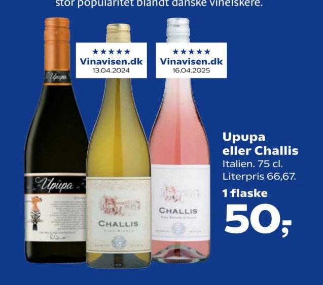 Upupa eller Challis Italien. 75 cl. Literpris 66,67. – SuperBrugsen