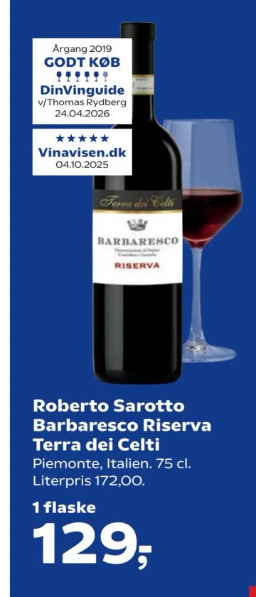 Roberto Sarotto Barbaresco Riserva Terra dei Celti Piemonte, Italien. 75 cl. Literpris 172,00. – SuperBrugsen
