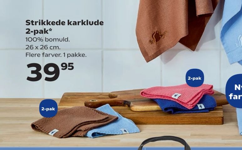 Strikkede karklude 2-pak* 100% bomuld. 25 x 26 cm. Flere farver. 1 pakke. – SuperBrugsen