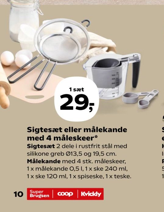 Sigtesæt eller målekande med 4 måleskeer – SuperBrugsen