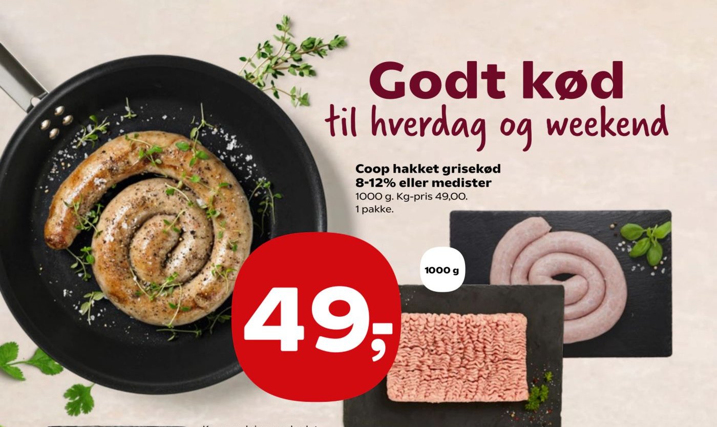 Coop hakket grisekød 8-12% eller medister – SuperBrugsen