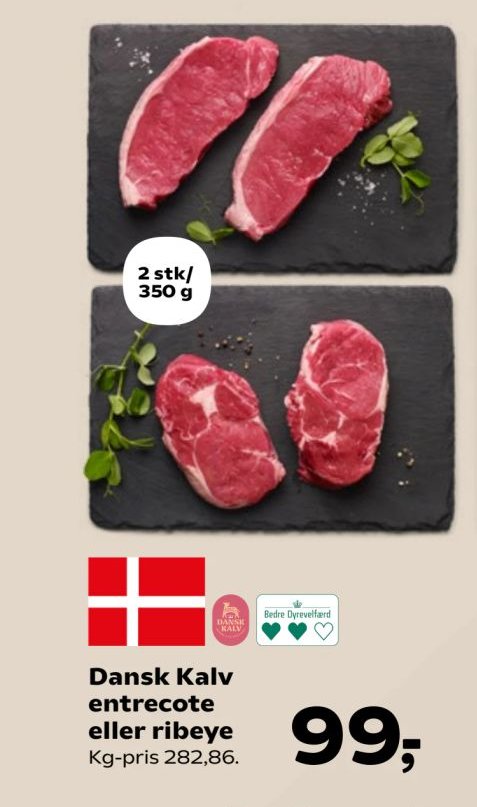 Dansk Kalv entrecote eller ribeye – SuperBrugsen