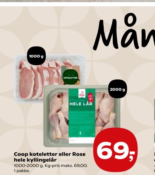 Coop koteletter eller Rose hele kyllingelår – SuperBrugsen