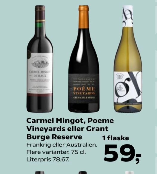 Carmel Mingot, Poeme Vineyards eller Grant Burge Reserve – SuperBrugsen