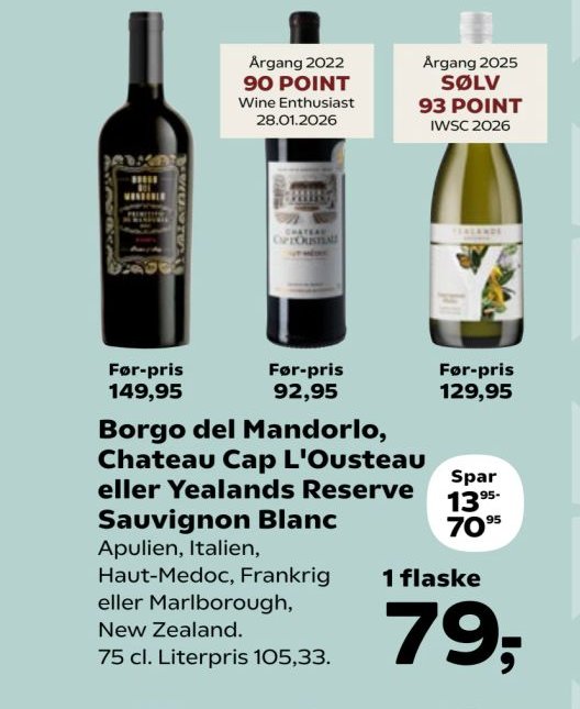 Borgo del Mandorlo, Chateau Cap L'Ousteau eller Yealands Reserve Sauvignon Blanc – SuperBrugsen
