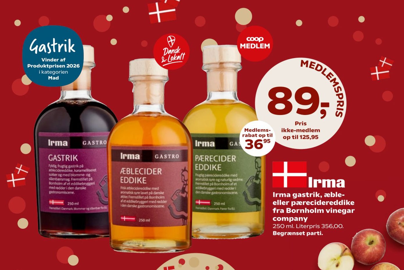 Irma gastrik, æble- eller pærecidereddike fra Bornholm vinegar company – SuperBrugsen